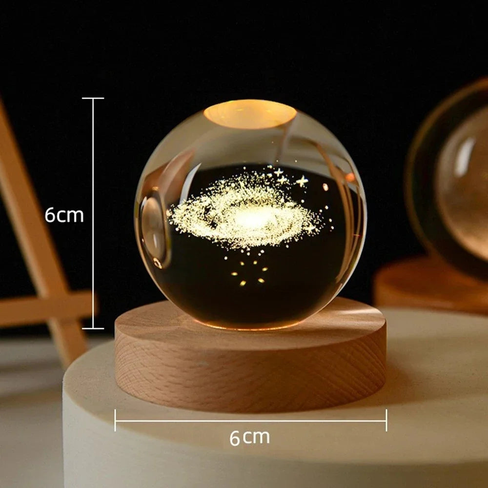 6Cm 3D Crystal Ball USB LED Night Light Solar System Santa Claus Ambient Light for Bedroom Home Decor Table Lamp Children Gifts