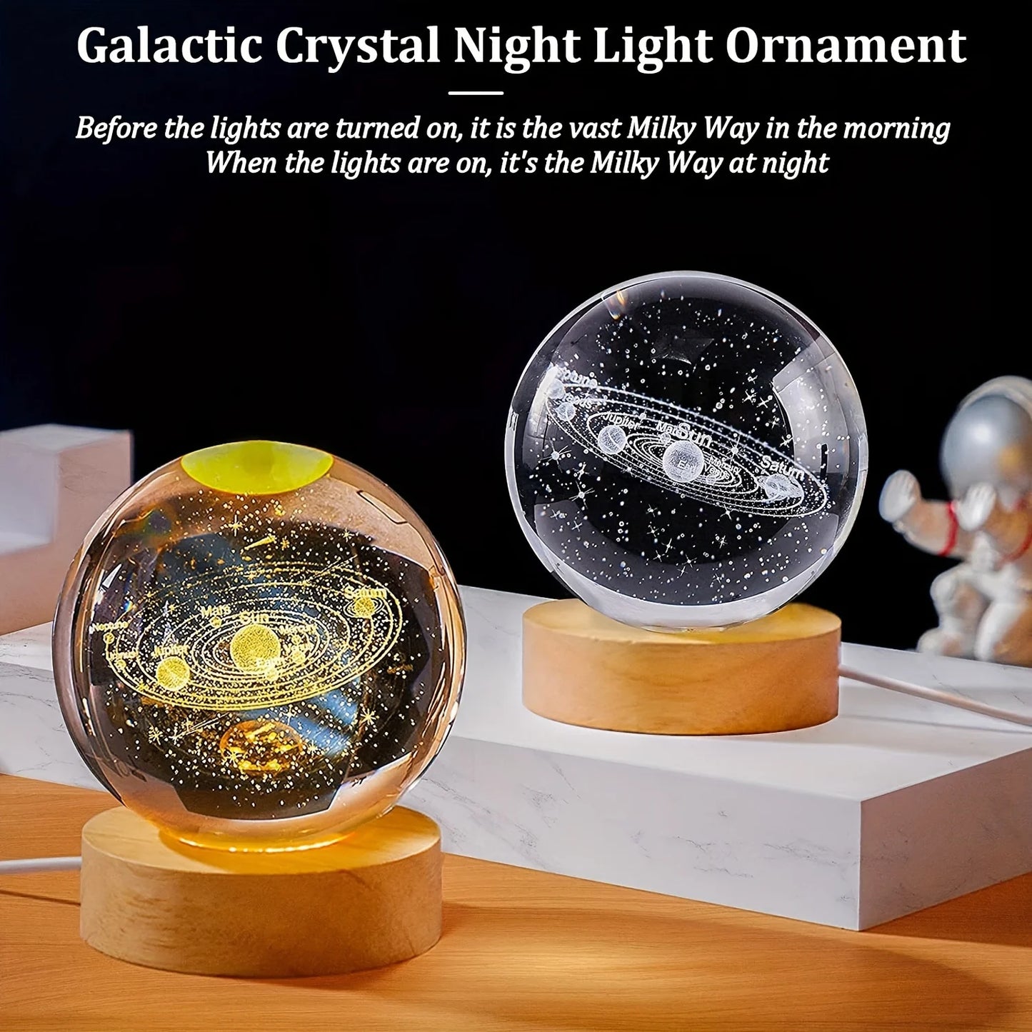 6Cm 3D Crystal Ball USB LED Night Light Solar System Santa Claus Ambient Light for Bedroom Home Decor Table Lamp Children Gifts